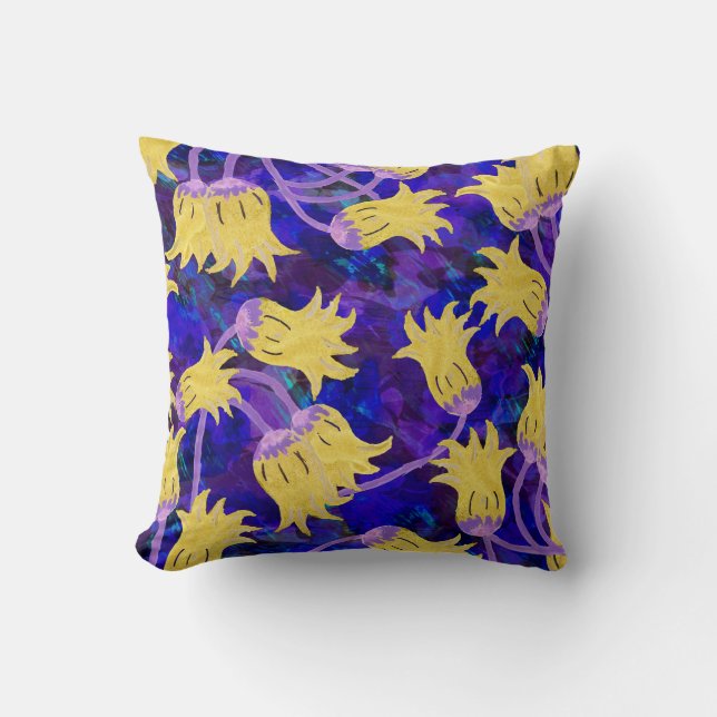 Yellow flowers: dark background watercolor artwork cushion (Front)