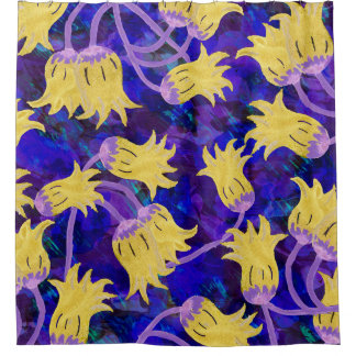 Yellow flowers: dark background watercolor artwork shower curtain