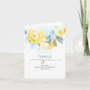 Yellow Flowers Dusty Blue Wedding Thank You Card