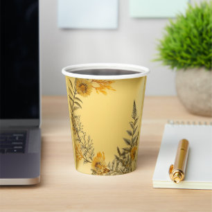 Yellow Flowers Ferns Greenery Elegant Paper Cups