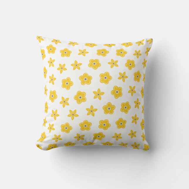 Yellow Flowers Floral Pattern Cushion (Front)