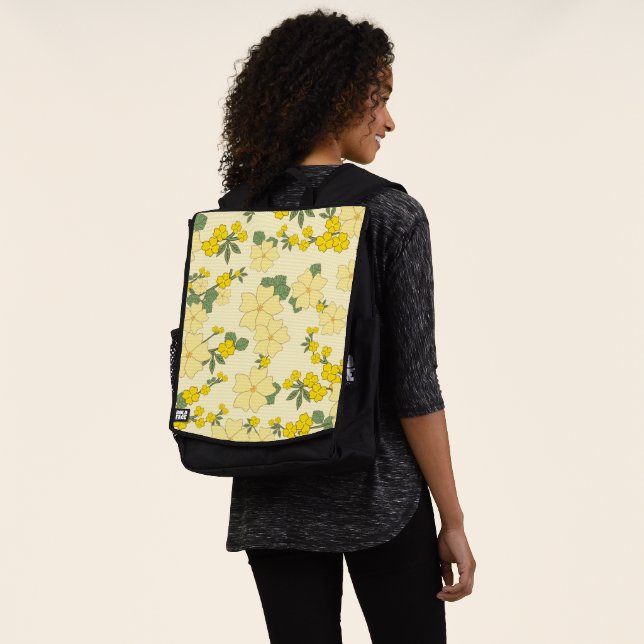Yellow Flowers, Floral Pattern, Pattern Of Flowers Backpack (Worn)