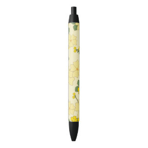 Yellow Flowers, Floral Pattern, Pattern Of Flowers Black Ink Pen