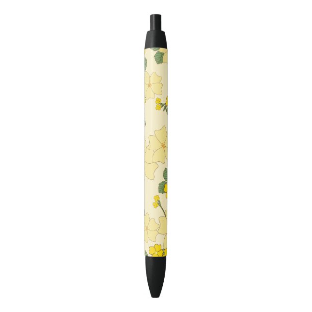 Yellow Flowers, Floral Pattern, Pattern Of Flowers Black Ink Pen (Front Vertical)
