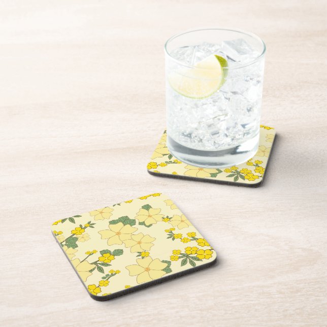 Yellow Flowers, Floral Pattern, Pattern Of Flowers Coaster (Right Side)