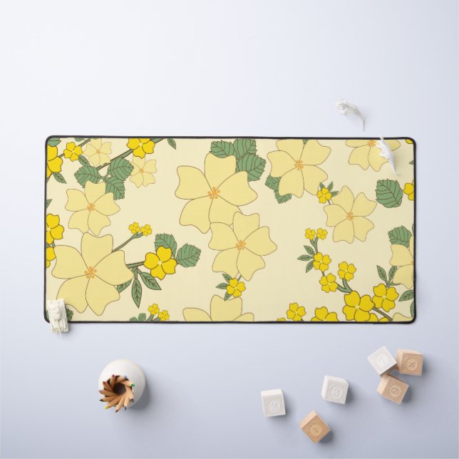 Yellow Flowers, Floral Pattern, Pattern Of Flowers Desk Mat (Kids Table)