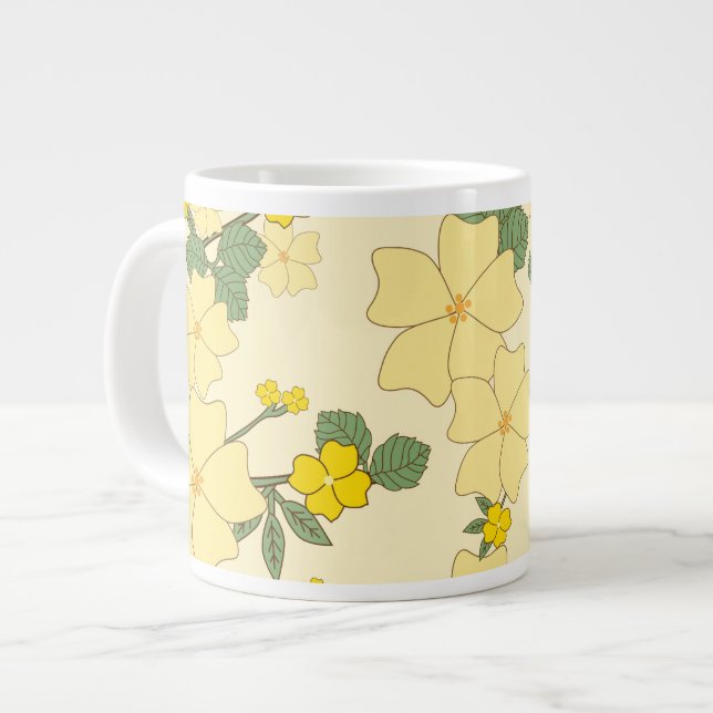 Yellow Flowers, Floral Pattern, Pattern Of Flowers Large Coffee Mug (Front Left)