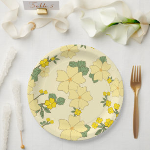 Yellow Flowers, Floral Pattern, Pattern Of Flowers Paper Plate