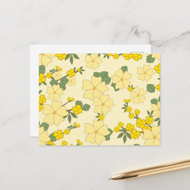 Yellow Flowers, Floral Pattern, Pattern Of Flowers Postcard (Front/Back In Situ)