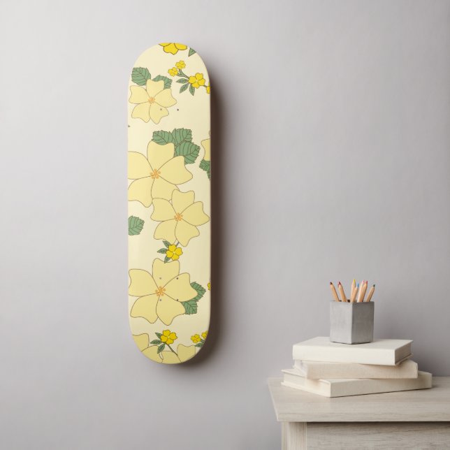 Yellow Flowers, Floral Pattern, Pattern Of Flowers Skateboard (Wall Art)