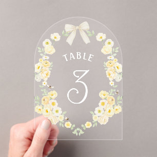 Yellow Flowers Frame Bow Acrylic Table Number