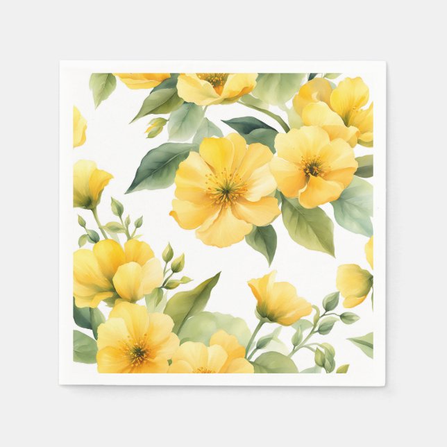 Yellow Flowers Garden Soft Watercolor Napkin (Front)