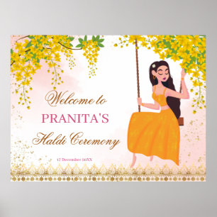 Yellow flowers girl's haldi welcome sign