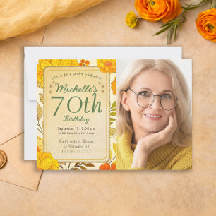 Yellow Flowers Gold Garden Party Photo 70th  Invitation