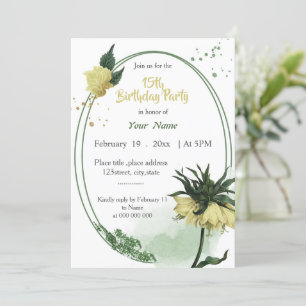 yellow flowers green geometric birthday invitation