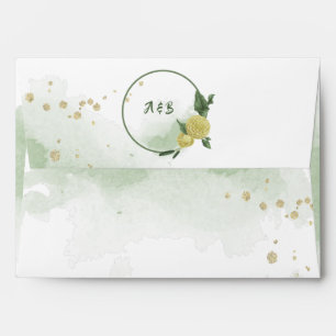 yellow flowers green leaves monogram wedding envelope