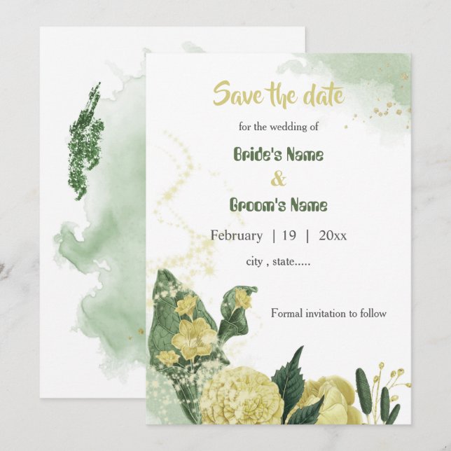 yellow flowers greenery save the date invitation (Front/Back)
