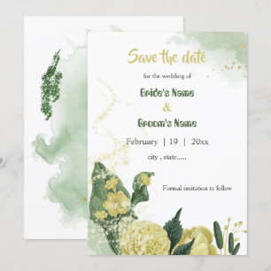 yellow flowers greenery save the date invitation