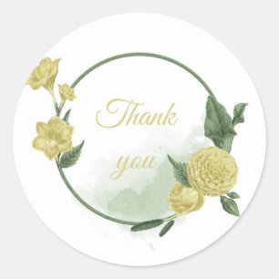 yellow flowers greenery thank you classic round sticker
