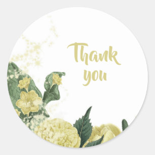 yellow flowers greenery thank you classic round sticker