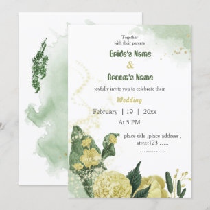 yellow flowers greenery wedding invitation