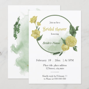 yellow flowers greenery wreath bridal shower invitation