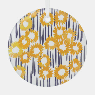 Yellow Flowers: Hand-Painted Vintage Glass Tree Decoration