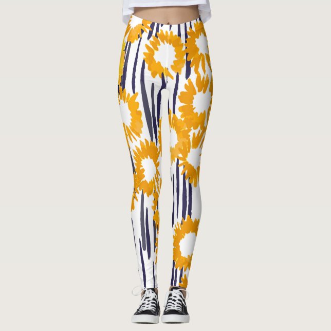 Yellow Flowers: Hand-Painted Vintage Leggings (Front)