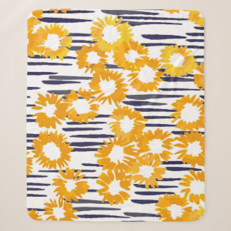 Yellow Flowers: Hand-Painted Vintage Sherpa Blanket