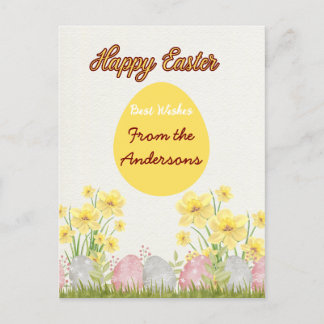 Yellow Flowers Happy Easter Best Wishes From Holiday Postcard