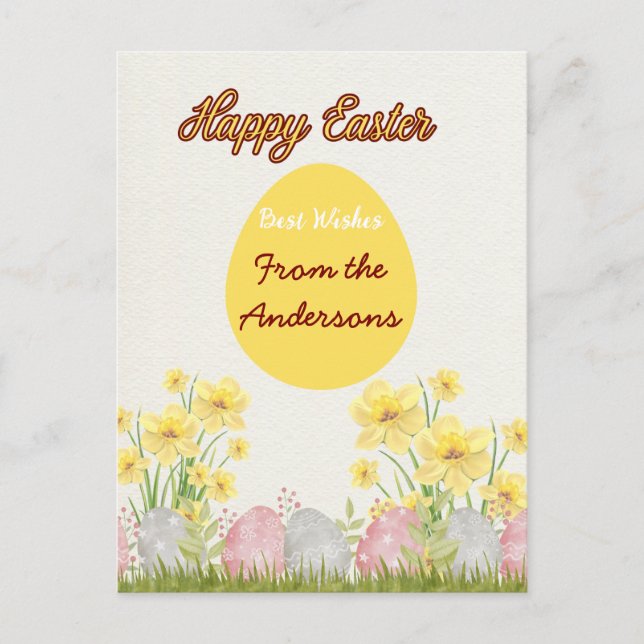  Yellow Flowers Happy Easter Best Wishes From  Holiday Postcard (Front)