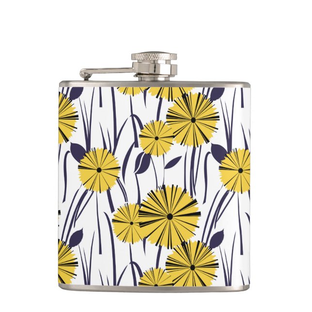 Yellow flowers hip flask (Front)