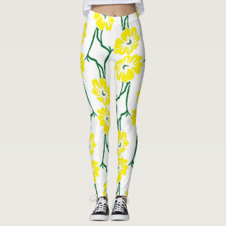 Yellow Flowers: Illustrated Seamless Pattern Leggings