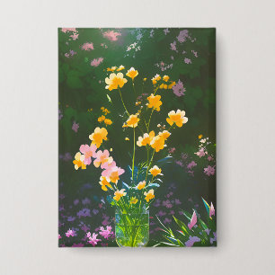 Yellow Flowers in a Jar Button