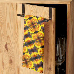 Yellow Flowers In Sunshine Abstract Pattern Tea Towel