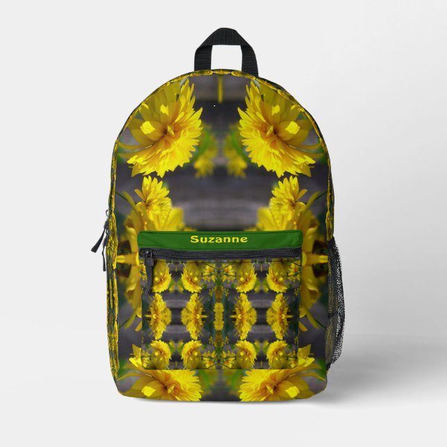 Yellow Flowers In Sunshine Abstract Personalised Printed Backpack (Front)