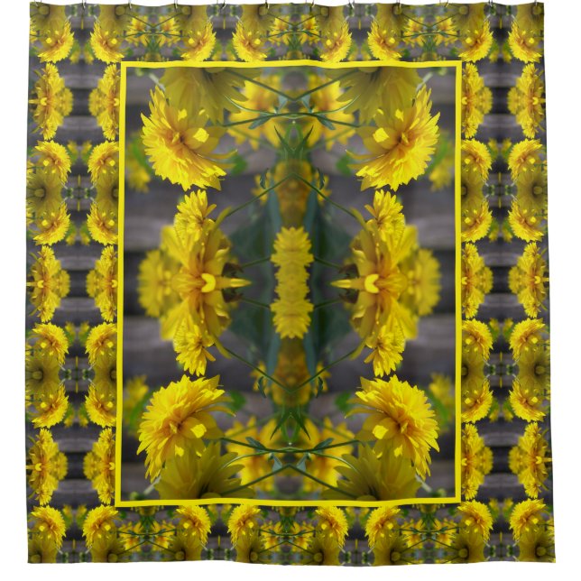 Yellow Flowers In Sunshine Nature Art Shower Curtain (Front)