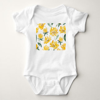 Yellow Flowers Leaf Summer Pattern Baby Bodysuit