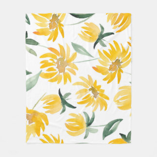 Yellow Flowers Leaf Summer Pattern Fleece Blanket