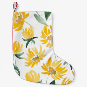 Yellow Flowers Leaf Summer Pattern Small Christmas Stocking