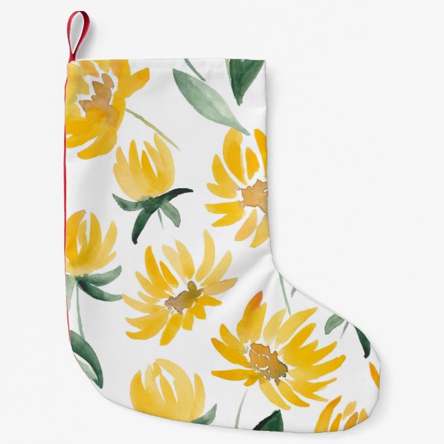 Yellow Flowers Leaf Summer Pattern Small Christmas Stocking (Front)