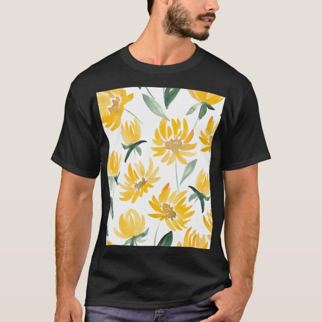 Yellow Flowers Leaf Summer Pattern T-Shirt (Front)