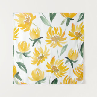 Yellow Flowers Leaf Summer Pattern Tapestry