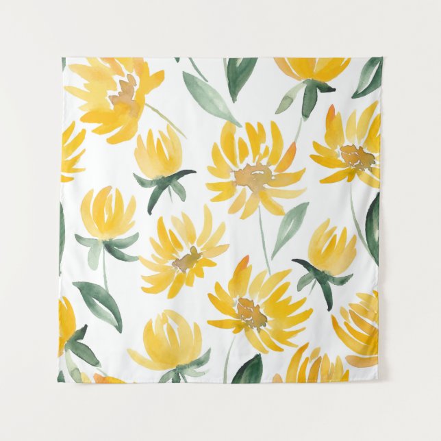 Yellow Flowers Leaf Summer Pattern Tapestry (Front)