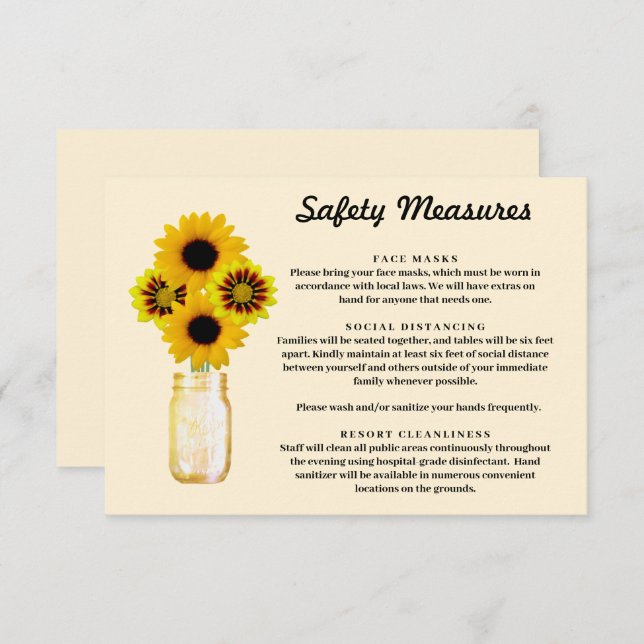 Yellow Flowers Mason Jar Safety Measures Enclosure Card (Front/Back)