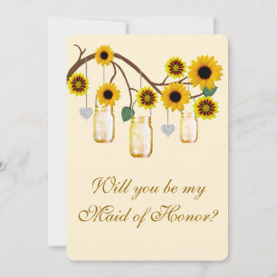 Yellow Flowers Mason Jars Maid Of Honour Card