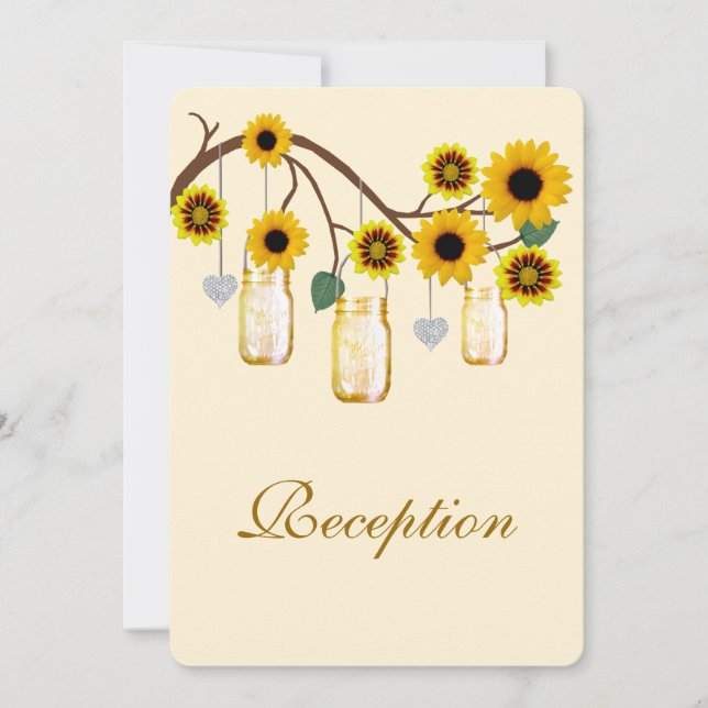 Yellow Flowers Mason Jars Reception Card (Front)