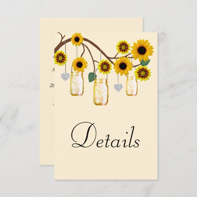 Yellow Flowers Mason Jars Wedding Details Enclosure Card (Front/Back)