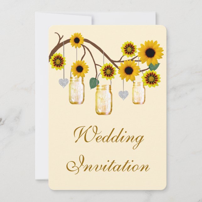 Yellow Flowers Mason Jars Wedding Invitation (Front)