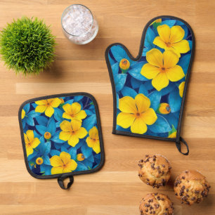 Yellow Flowers-Mediterranean Oven Mitt & Pot Holder Set
